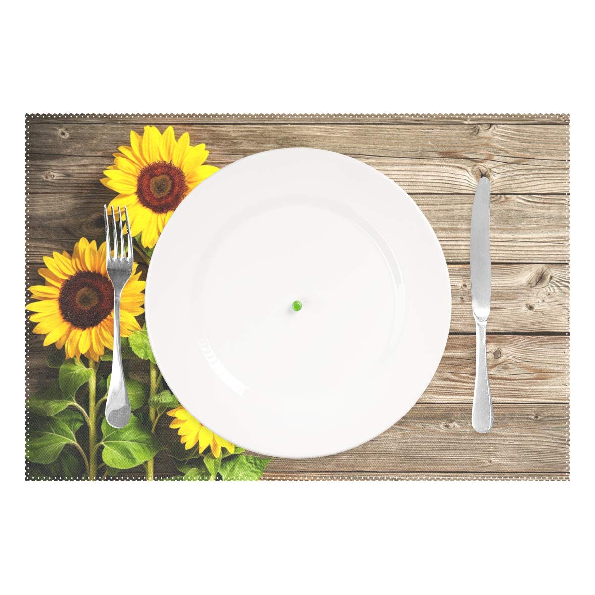 Wamika Beautiful Sunflowers Placemats Set of 6 Wood Board Florals Table Mats Spring Summer Autunm Place Mats for Kitchen Dining Decor Heat Resistant Non-Slip Washable 12 X 18 in