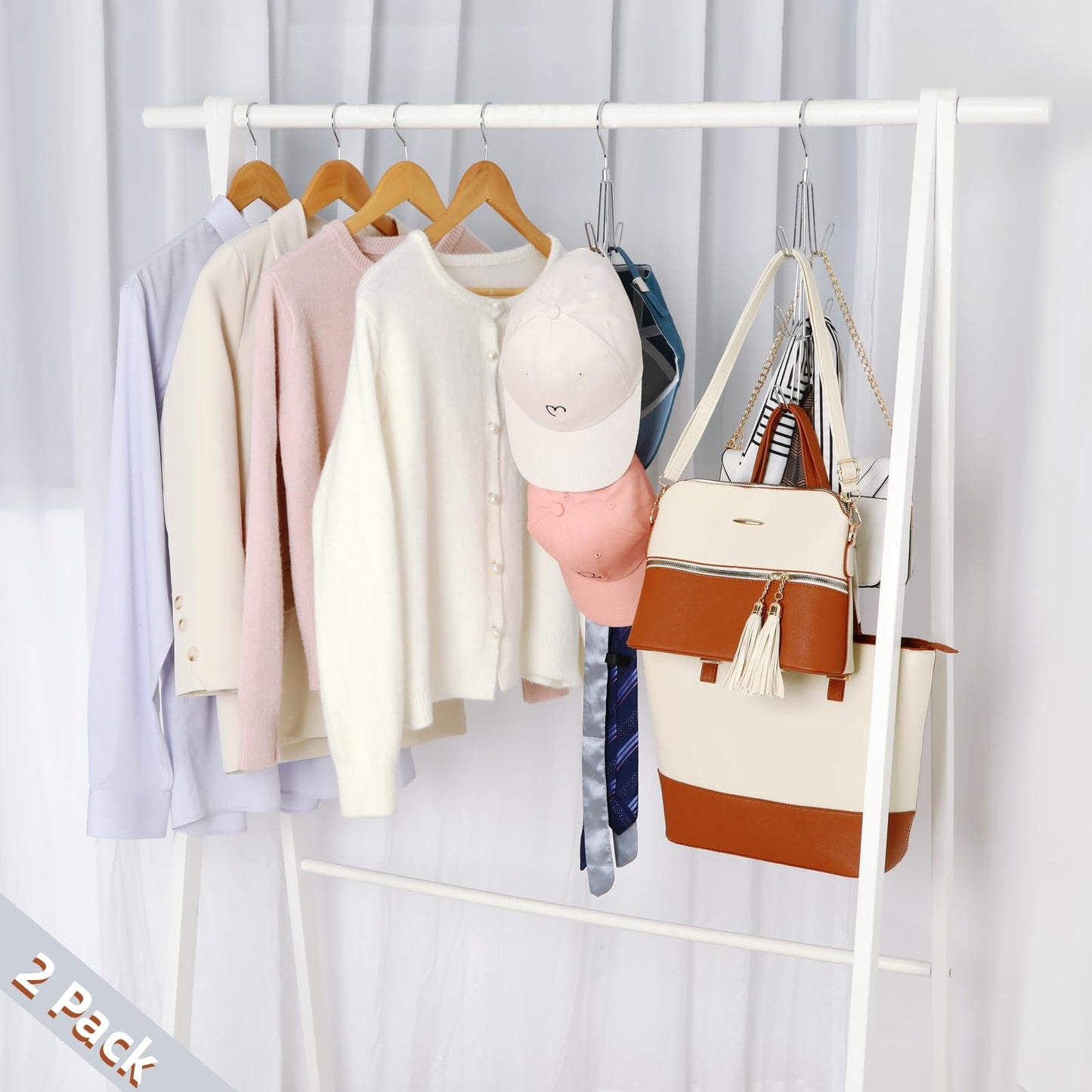 TOPIA HANGER Purse Hanger Organizer for Closet, 2-Pack Handbag Organizer Hanger, 360°Swivel Metal Purse Hooks, Bag Rack, Belt Organizer, Tie Rack, Scarf Hanger, Bag Storage Organizer, Silver