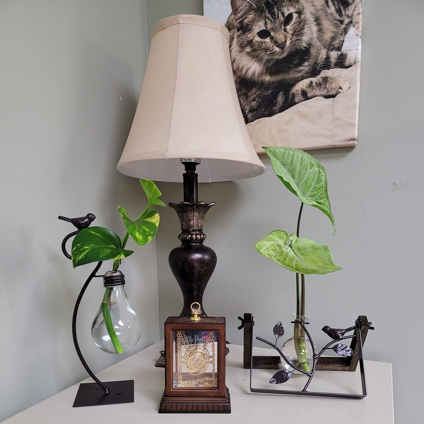 Suwimut 2 Pack Desktop Planter Hydroponics Vase, Plant Propagation Station Planter Bulb Vase with Holder, Modern Creative Bird Plant Terrarium Stand for Home Office Table Decoration (Not Glass)