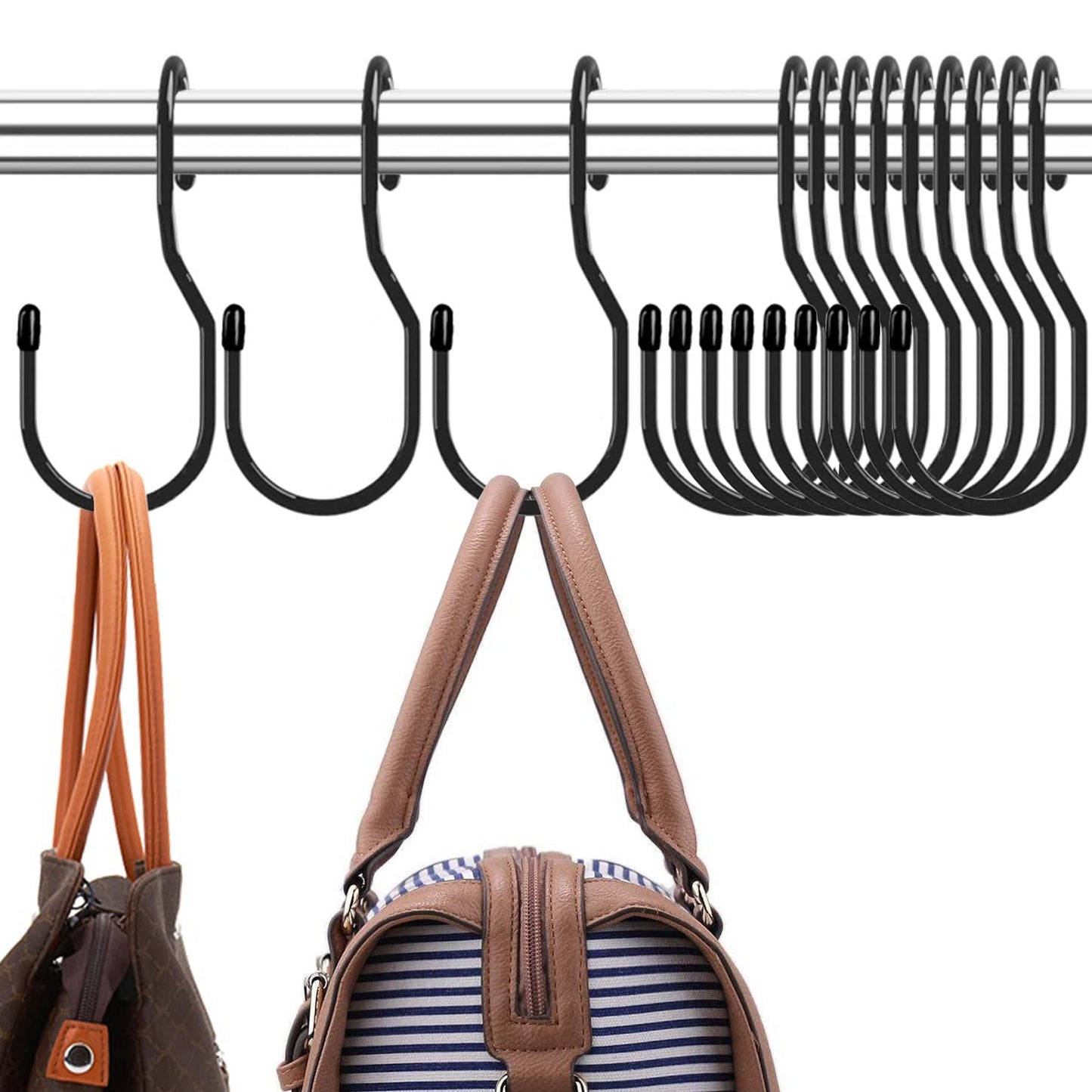 Purse Hanger for Closet, Unique Twist Design Bag Hanger Purse Hooks, 5 inch Large Size Closet Rod Hooks for Hanging Bags, Purses, Handbags, Belts, Scarves, Hats,Clothes, Pans and Pots (12 Pack Black)
