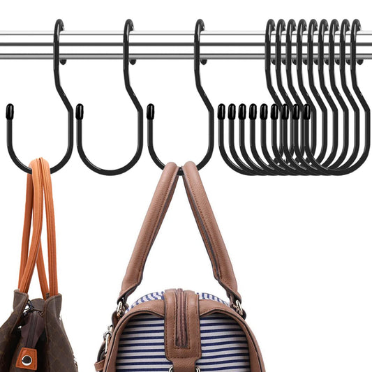 Purse Hanger for Closet, Unique Twist Design Bag Hanger Purse Hooks, 5 inch Large Size Closet Rod Hooks for Hanging Bags, Purses, Handbags, Belts, Scarves, Hats,Clothes, Pans and Pots (12 Pack Black)