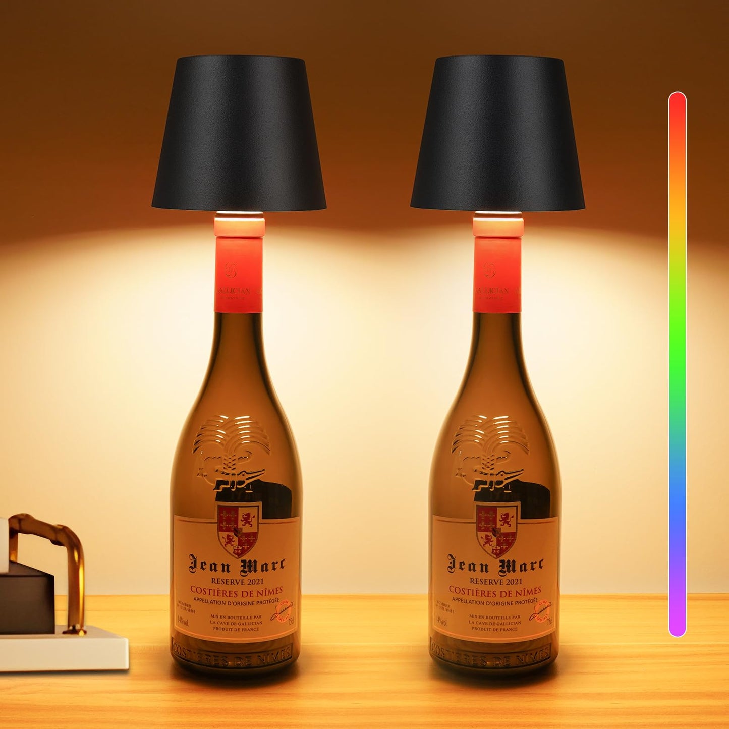 DUSKTEC Wireless Wine Bottle Lampshade, 8 RGB Modes, Light Temperature 3000-6500K, Rechargeable Touch Wine Bottle Lamp, Portable Wireless Lamp, Bar Lights, Party, Gift (Black)