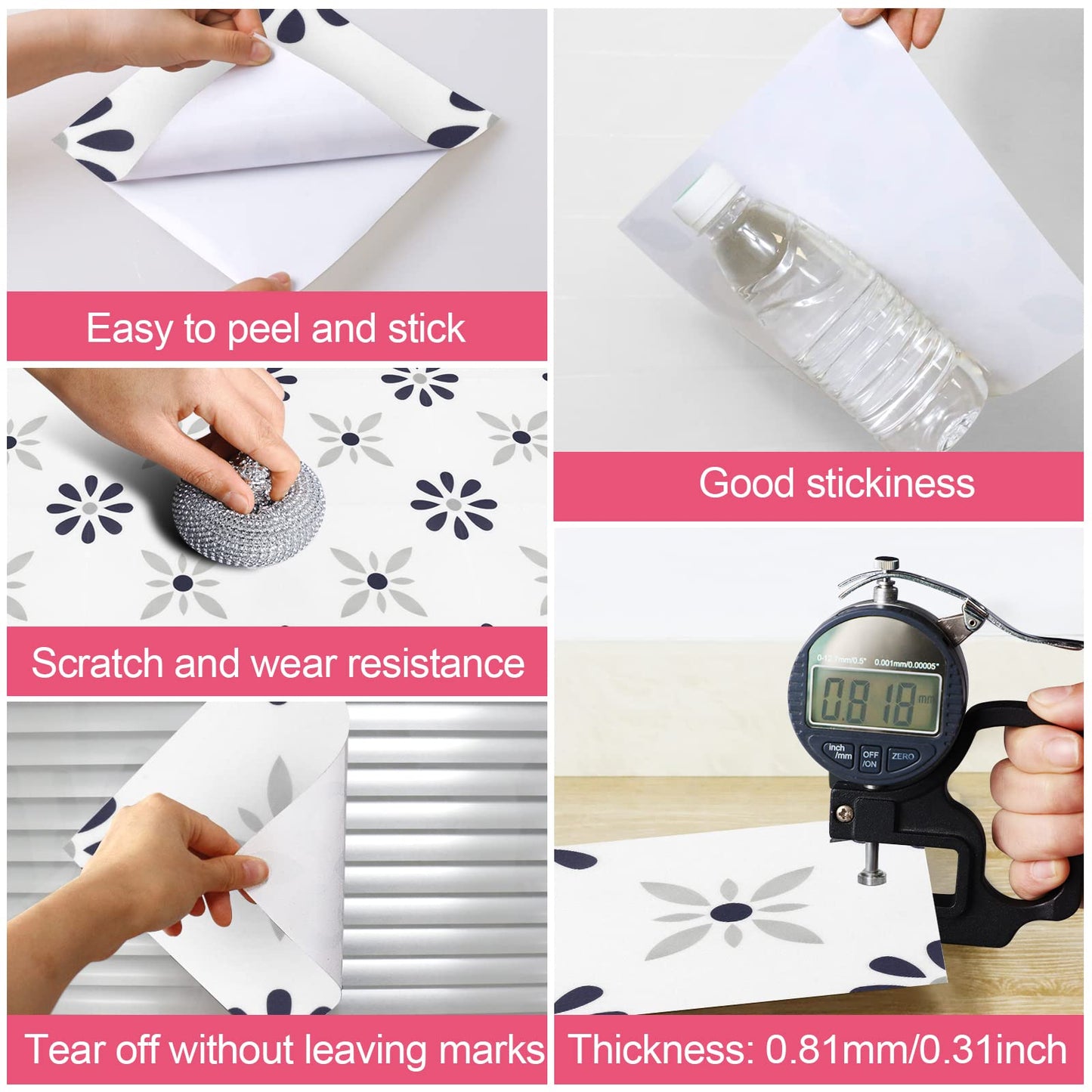 Peel & Stick Floor Tile Stickers, DIY Flooring for Kitchen, Dining Room, Bathrooms, Pet House and More, Self-Adhesive 8x8 inches,10 Pack (1006)