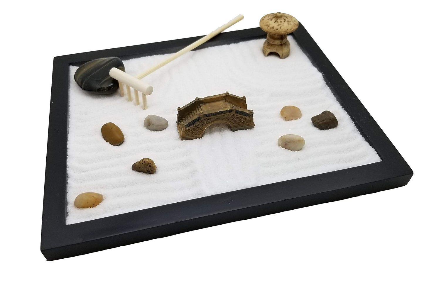 Zen Sand Garden for Desk with Rake, Rocks and Figures (Medium)