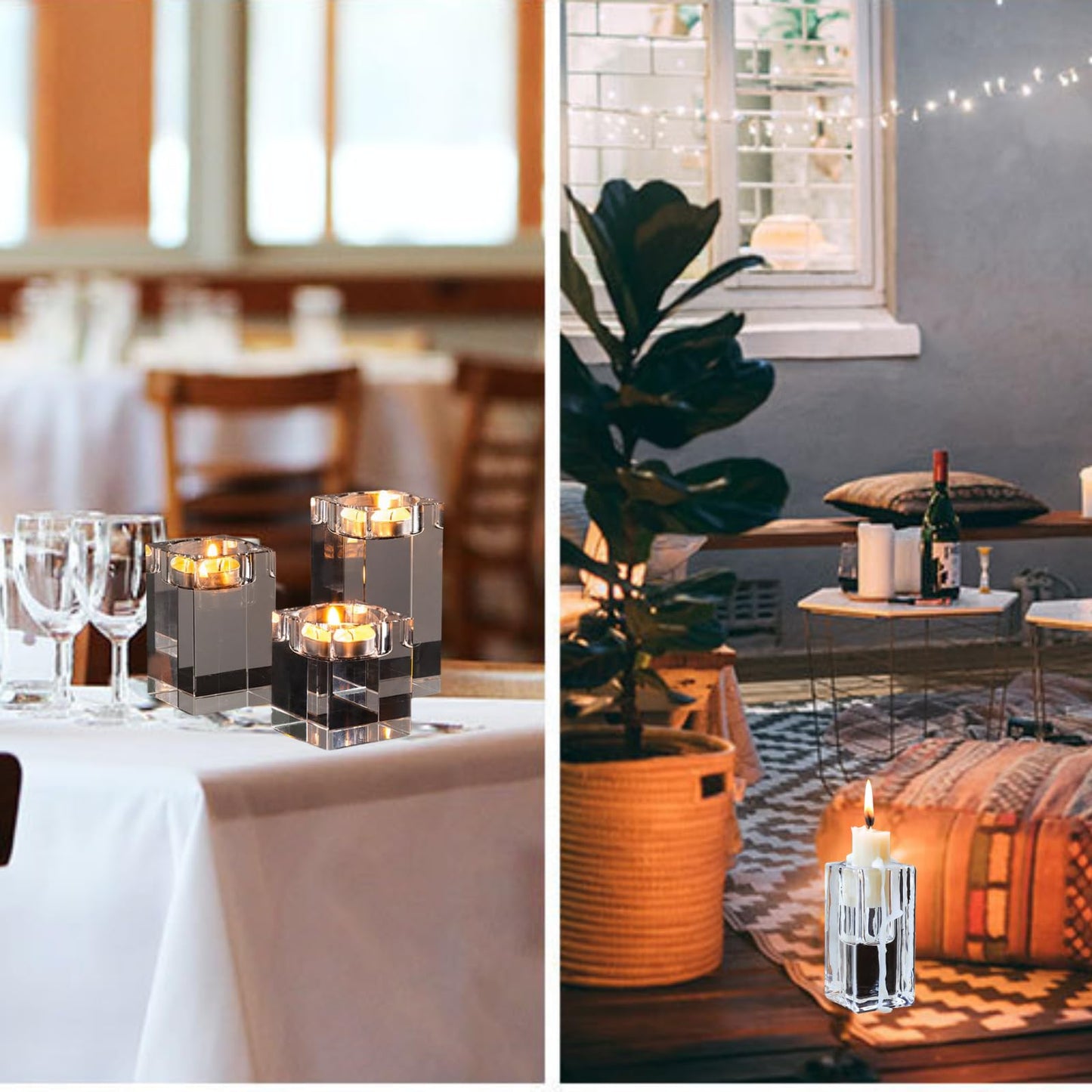 Saim Clear Tealight Candle Holders Set of 3 Modern Dining Room Table Centerpiece Decor, Coffee Table Decor for Living Room, Fireplace Decor Accessories