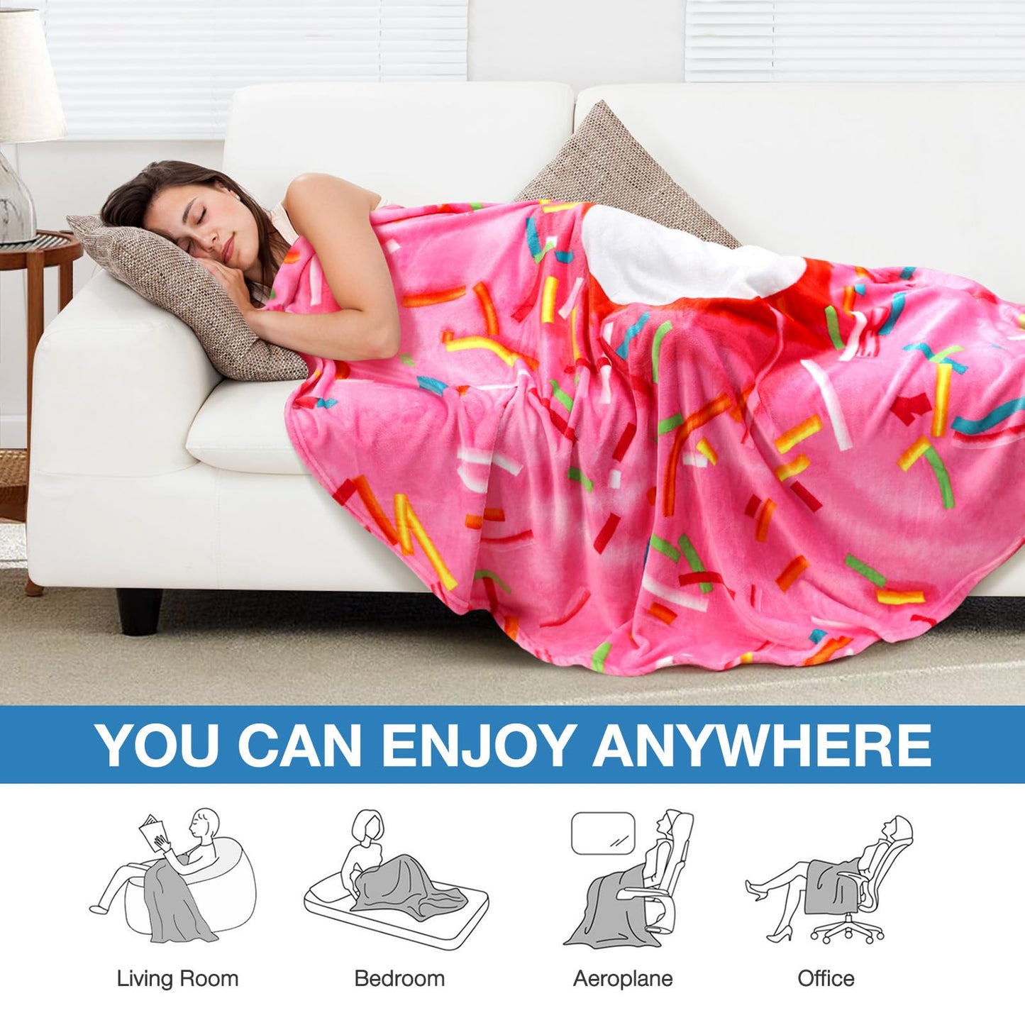 Cute Throw Blanket Soft Blanket Flannel All-Season Couch Cozy Travel Blankets and Throws, Warm Plush Blanket for Daughter Adults Students Teen (Donut, 60 Inch)
