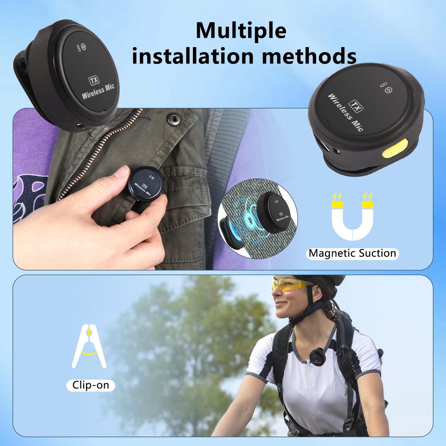 Pavicott Wireless Lavalier Microphone with Cultural Stickers for iPhone/Android Noise Cancellation 20 Hours Battery Life 100Ft Range Omnidirectional Microphone for Video Recording Interviews Podcasts