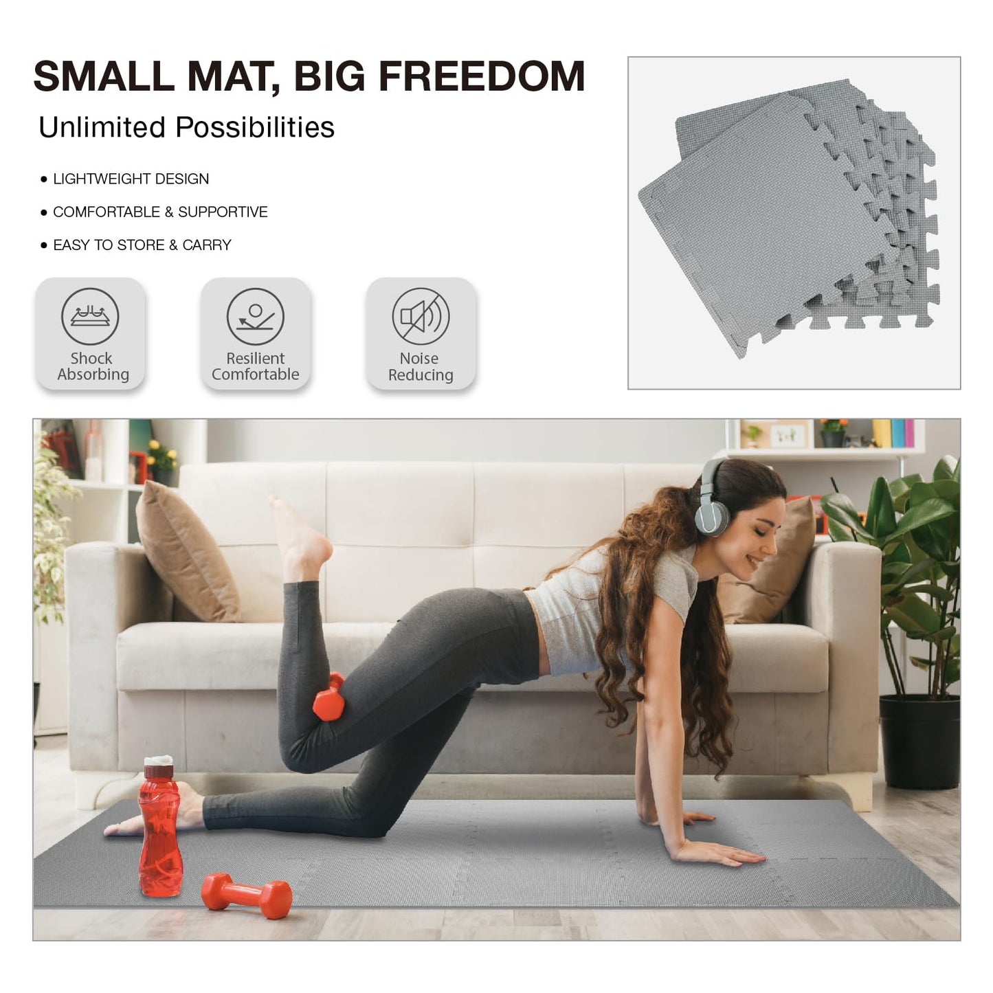 AIRHOP 18 Tiles Gym Floor Mat, EVA Foam Puzzle Gym Mat, High-Density Interlocking Foam Floor Tiles for Home Gym, Play Workout Garage Kitchen Flooring