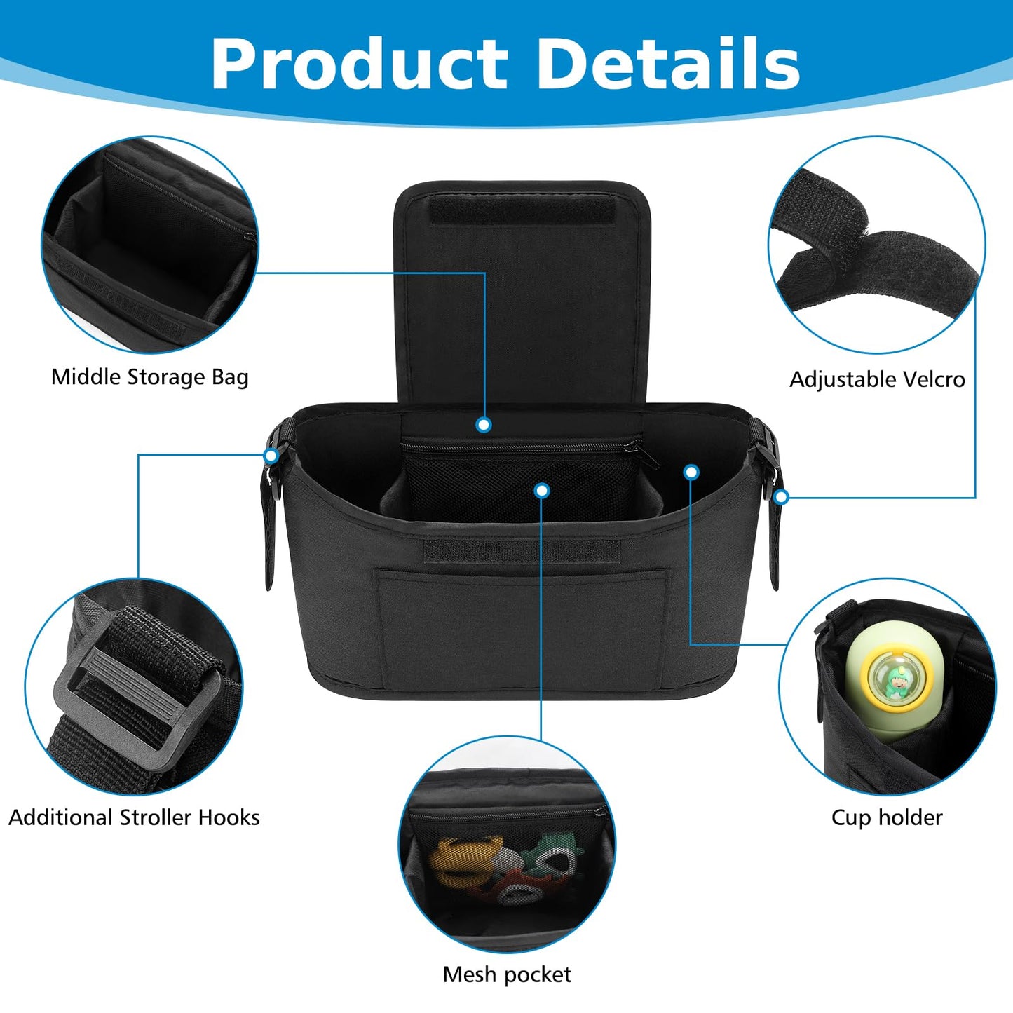 Accmor Universal Stroller Organizer, Stroller Bag Caddy Organizer, Stroller Organizer Accessories for Uppababy, Baby Jogger, Nuna, Doona, Britax Strollers