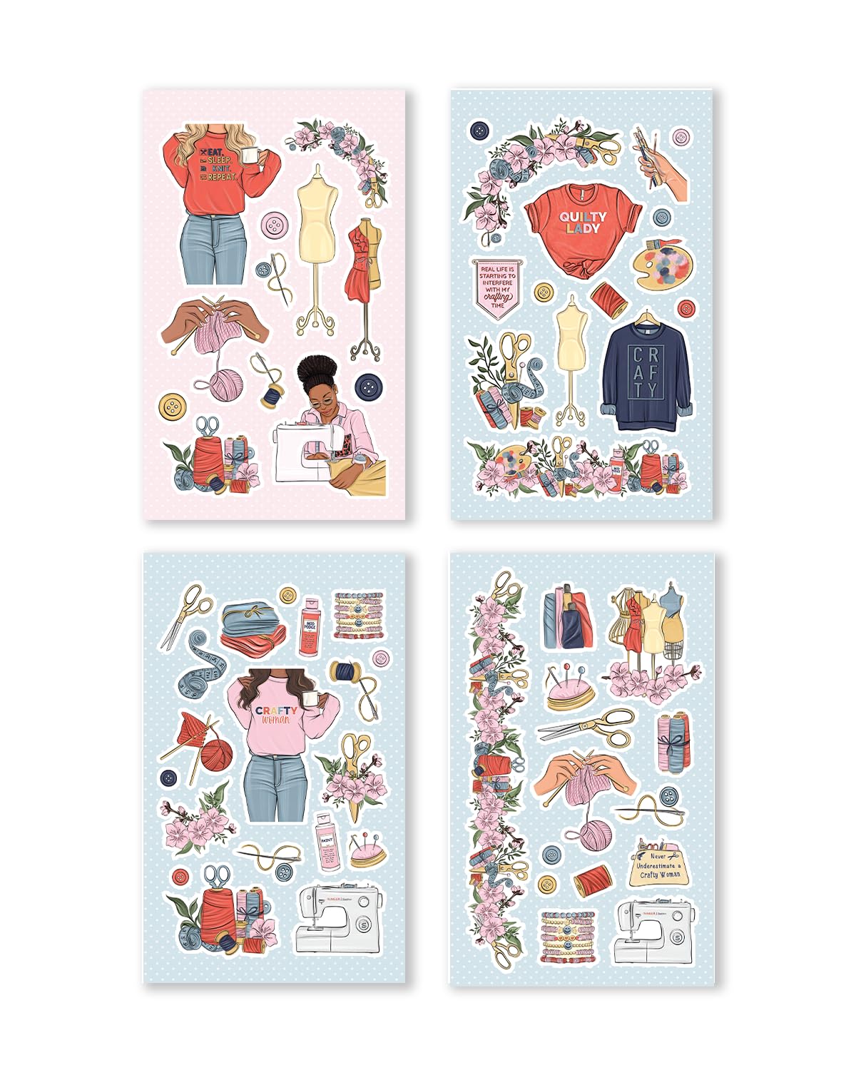 Rongrong Let's Get Crafty Planner Stickers Book for Planners, Calendars, Journals and Projects – Premium Quality Hand Drawn Creative Sewing Knitting Supplies – Scrapbook Accessories – 24 Pages
