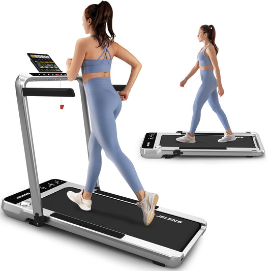 2 in 1 Treadmill Under Desk Walking Pad 2.5HP Home Folding Treadmills with Incline and Gesture Sensing Control, Walking Pad for Office with Led Display (Silver)