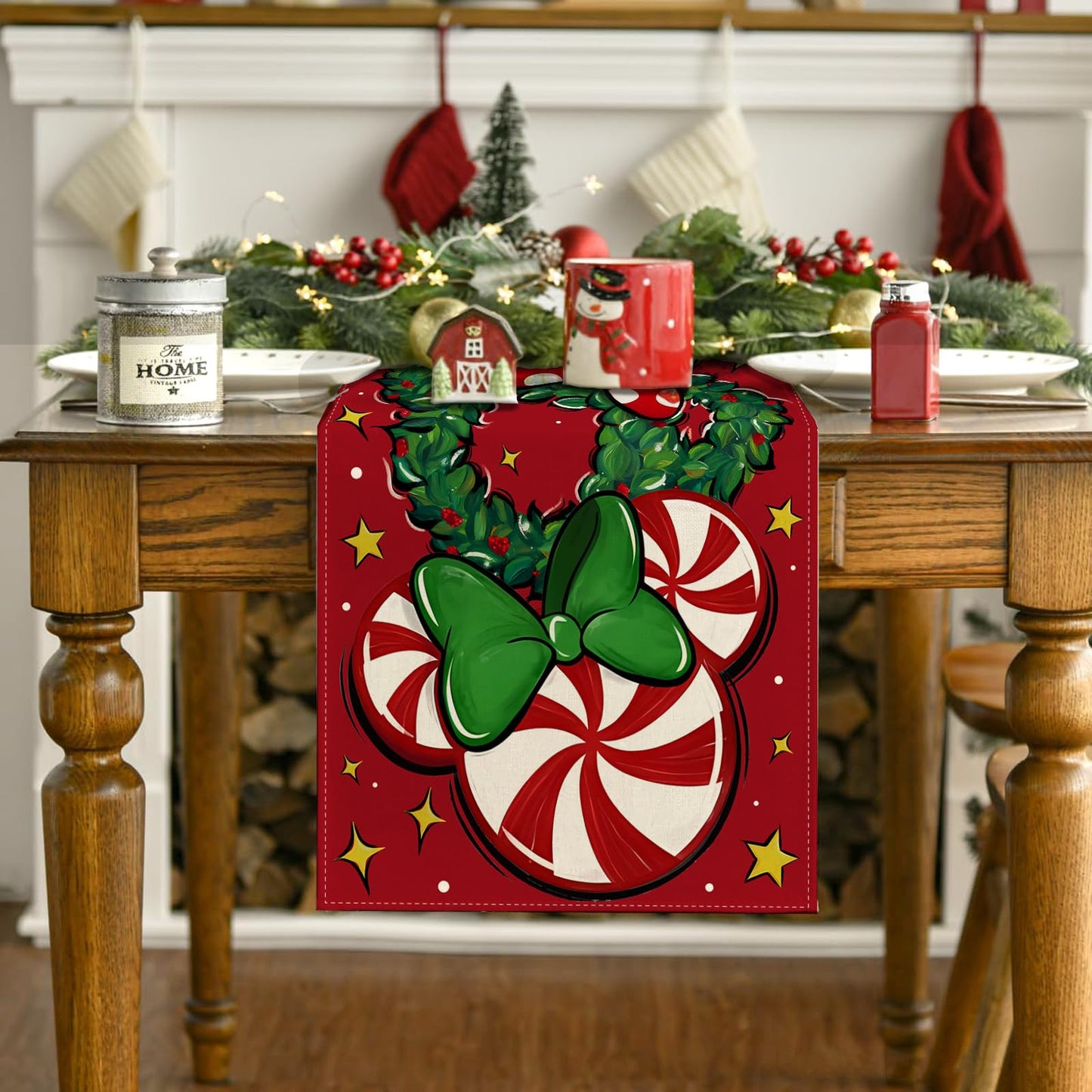 Christmas Table Runner Christmas Cartoon Mouse Table Cover New Year Winter Xmas Decor Red Christmas Decorations for Home Party