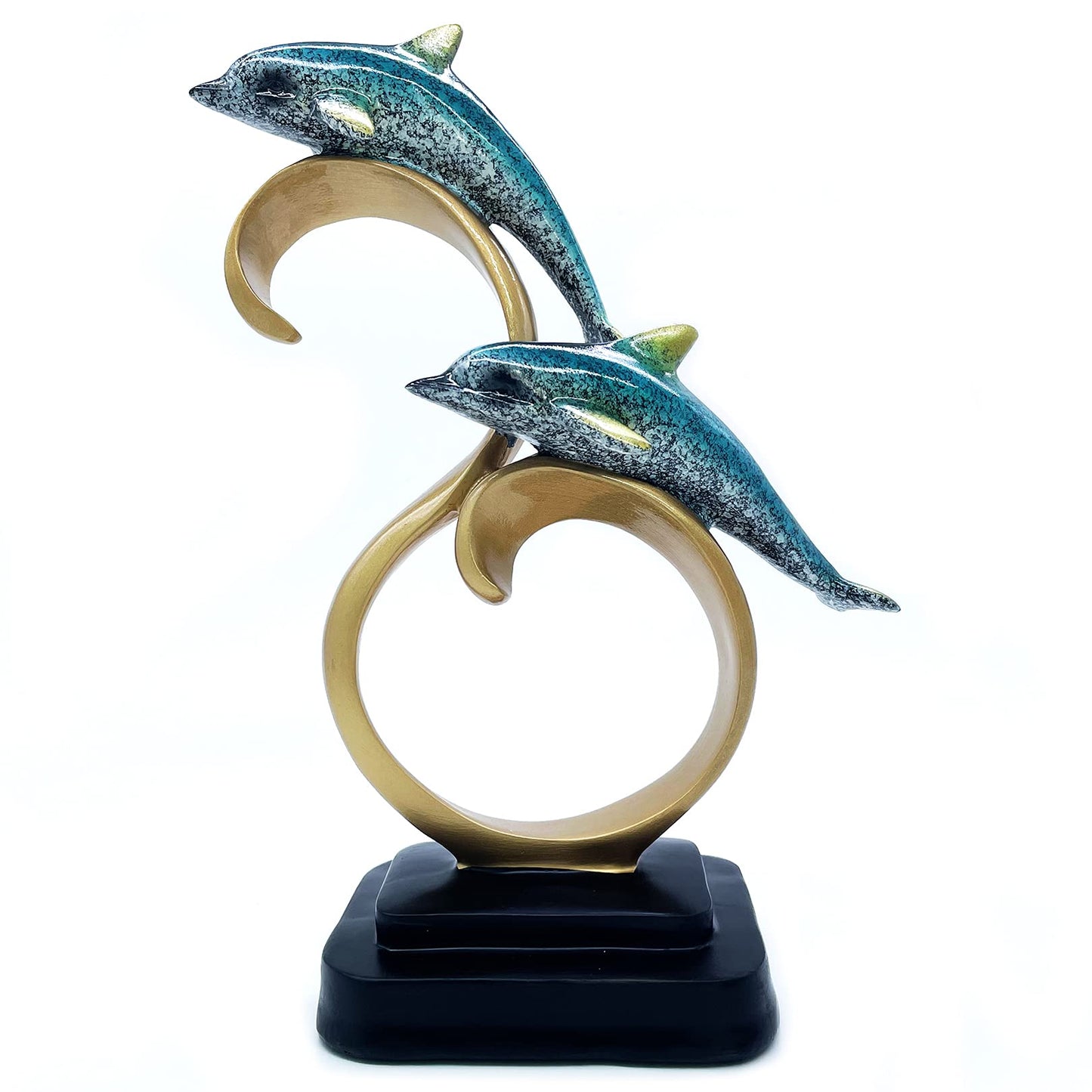 Resin Dolphin Statue Sculpture Frgurine Gift for Home Office Living Room Desktop Display Decorative Decoration (Blue)