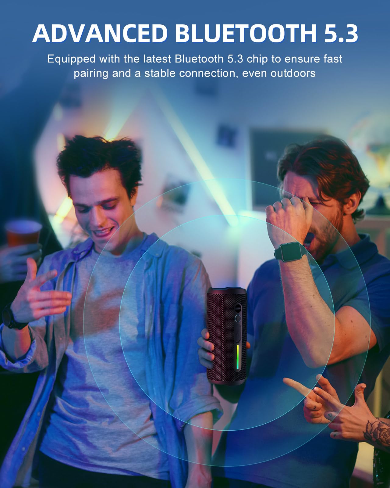 OHAYO Portable Bluetooth Speaker - IPX7 Waterproof, Wireless Stereo Pairing, 25-Hour Playtime, 24W Loud Sound, Bluetooth 5.3, Bass Boost, LED Lights, for Home/Shower/Outdoor/Beach/Travel, Gift Ideas