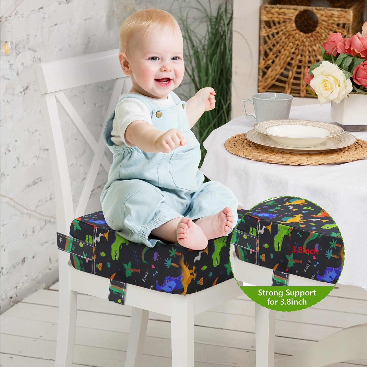 Booster Seat for Kitchen Chair - Toddler Non-Slip Portable Height Increasing Strong Support Seat Cushion Comfortable Detachable Easy to Clean Washable Booster Seat for Dining Table