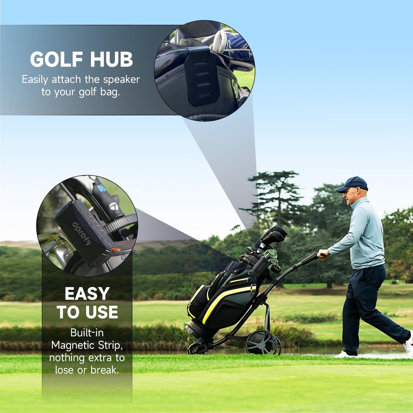 Pro Portable Magnetic Bluetooth Speaker - Wireless Waterproof IPX6/Shockproof - 3rd Gen Magnetic Speaker for Golf Cart - 24 Hr Playtime - TWS & SD Card Function + Case