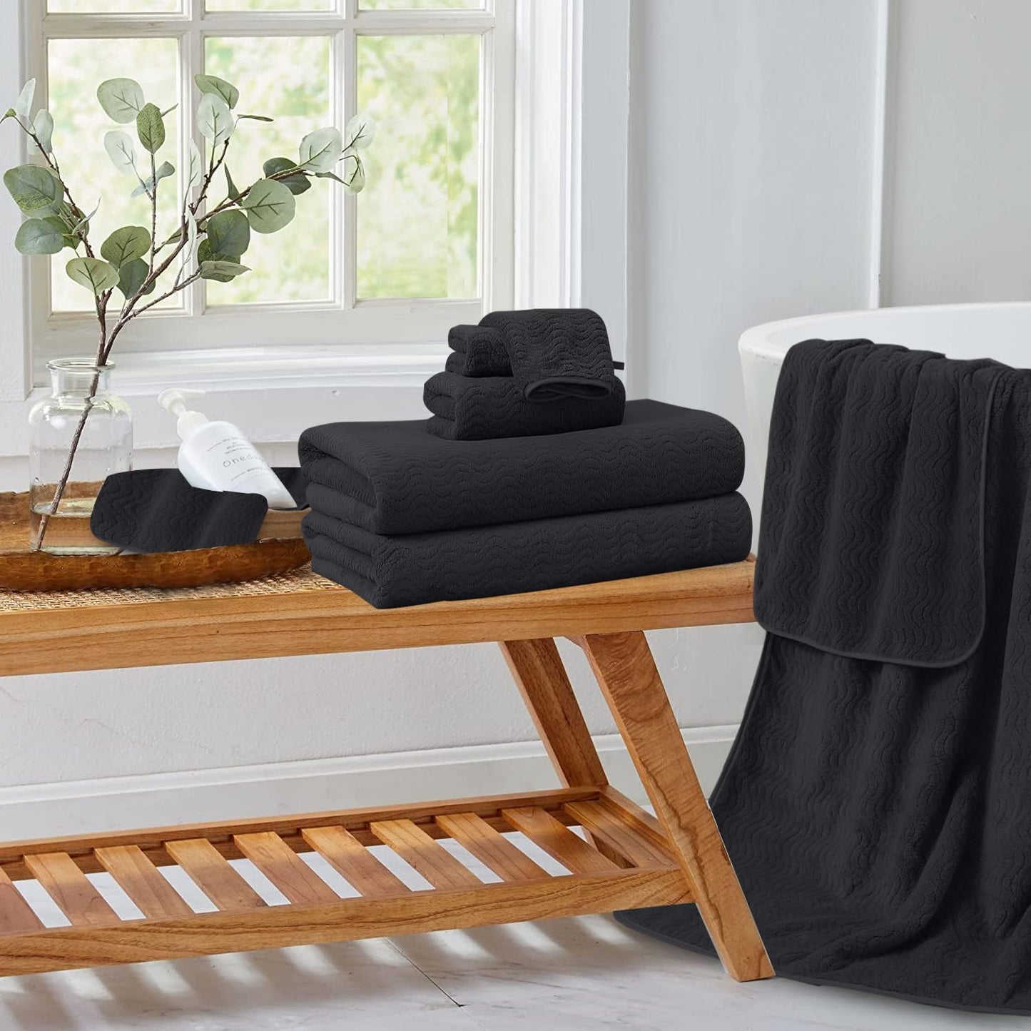Jessy Home Black 8 Piece Bath Towel Set |2 Oversized Large Bath Sheet,2 Hand Towels,4 Washcloths| Soft Luxury Towel Set for Bathroom Hotel,Highly Absorbent Quick Dry 600GSM Bathroom Towel Collections