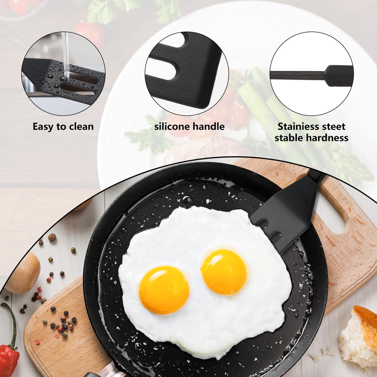 【2 Pack】Kunovo Small Spatula for Nonstick Cookware Mini Spatulas for kitchen Use,Heat-Resistant Silicone Thin Spatula Cooking Baking (Black-2)
