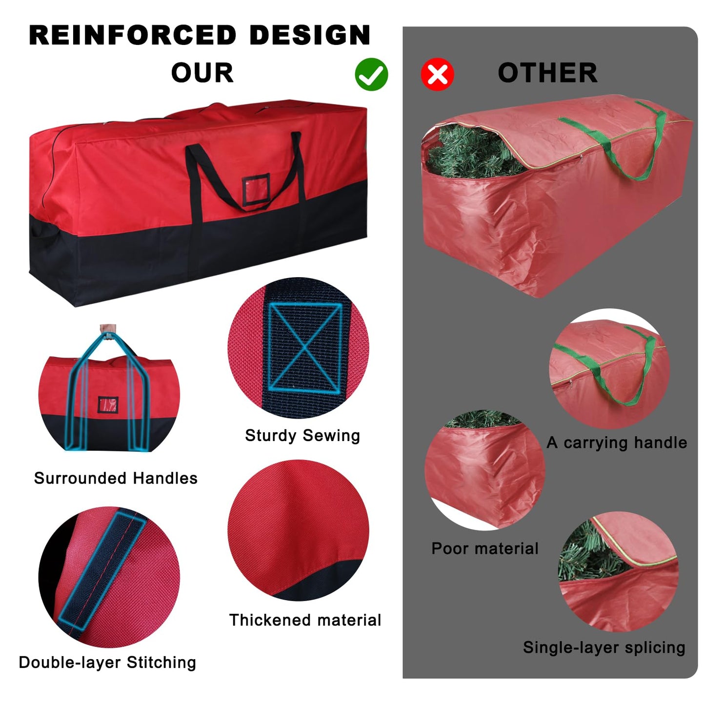 BSTGE Christmas Tree Storage Bag, 600D Oxford Extra Large Moving Bags, Fits Up to 7.5 Ft Artificial Trees, Heavy-Duty Waterproof Christmas Decorations Storage Bags with Handles, Zippers & Card Slot