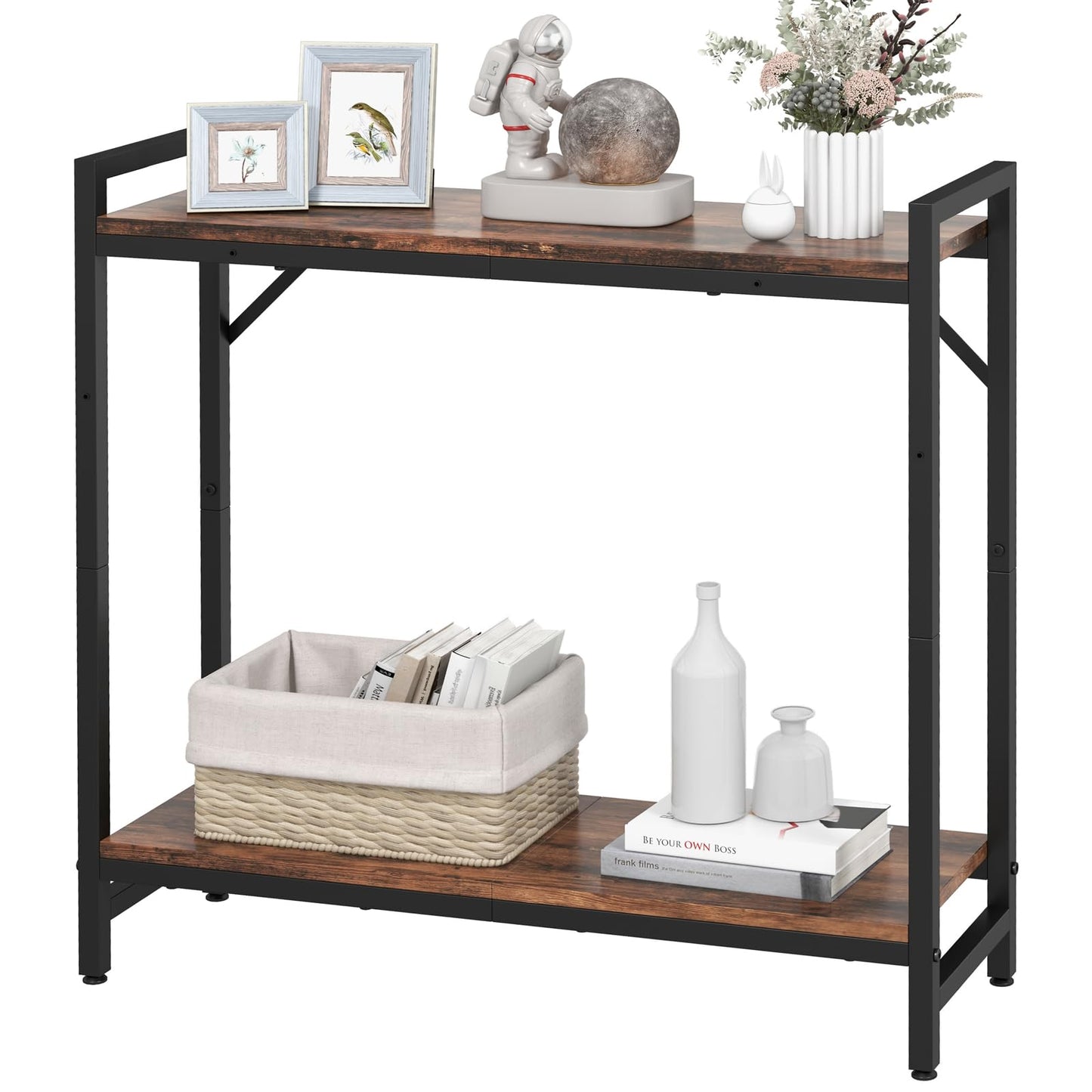 Livofloral Narrow Console Table, Small Entryway Table with 2 Support Bar, Thin Sofa Table, Small Couch Table, Display Table, Side Table for Living Room, Hallway, Bedroom, Rustic Brown