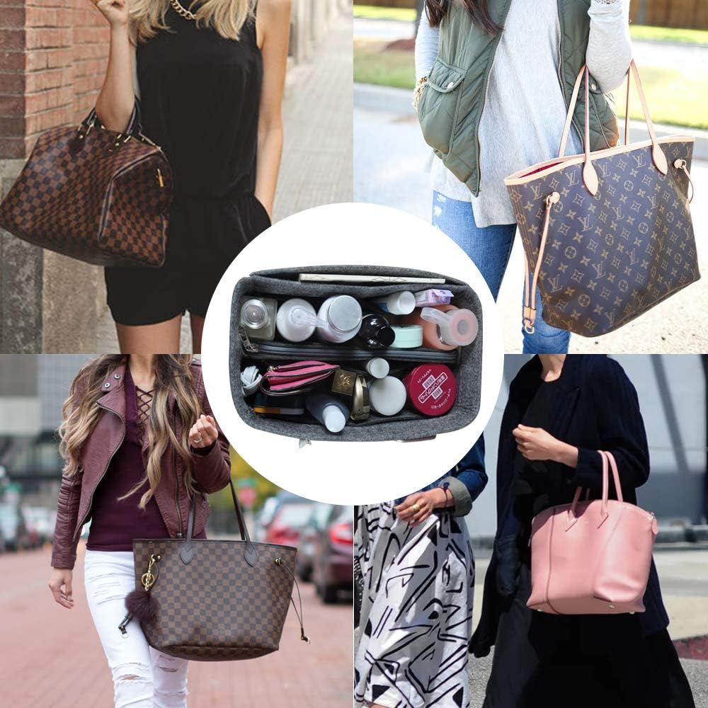 OMYSTYLE Grey Organizer Insert, Felt Tote Bag Organizer Insert with 5 Sizes, Handbag Dividers for Inside Purse, Compatible with Longchamp, Neverful, Speedy and More