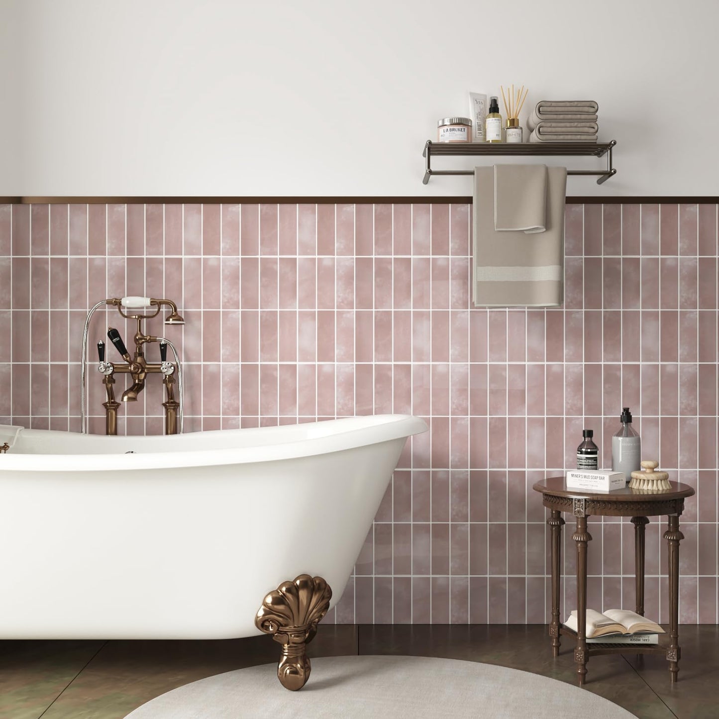 VaryPaper 20 Sheets Pink Peel and Stick Backsplash for Kitchen Back Splash Stick on Tiles Waterproof Bathroom Backsplash Tile Stickers Removable Self Adhesive Wall Tiles for Laundry Room 12''x12''