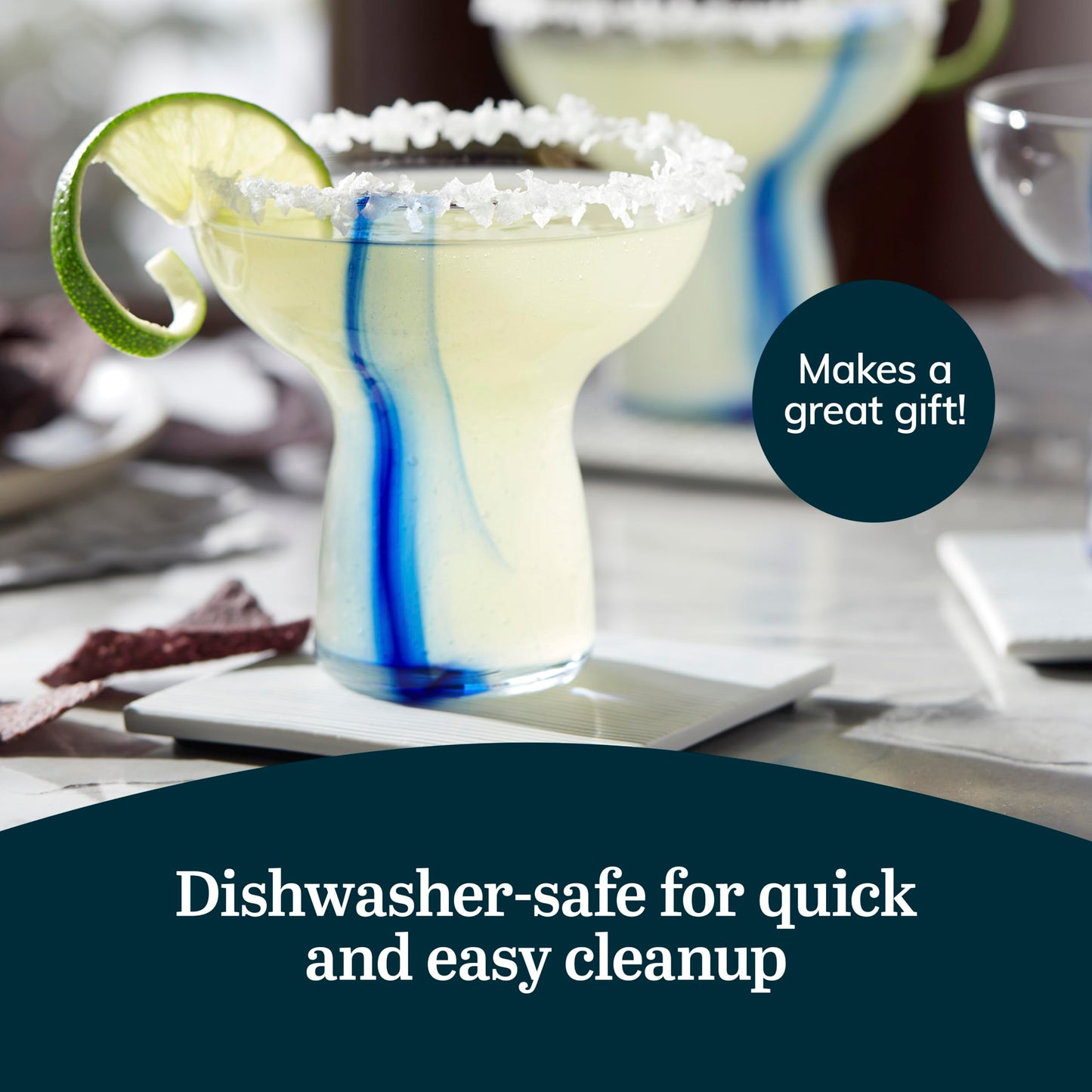 Libbey Blue Ribbon Stemless Margarita Glasses, Shallow Bowl Lightweight Margarita Glasses Set of 6, Margarita Set for Parties