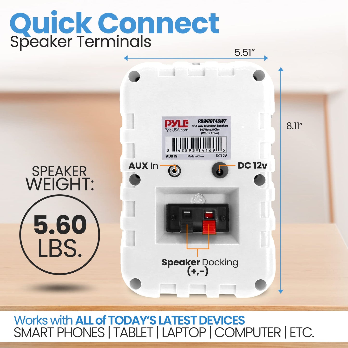 PyleUSA Bluetooth Indoor Outdoor Speakers Pair-300 Watt Dual Waterproof 4” 2-Way Full Range Speaker System w/1/2” High Compliance Polymer Tweeter-Home, Boat, Marine, Deck(White)(PDWRBT46WT)