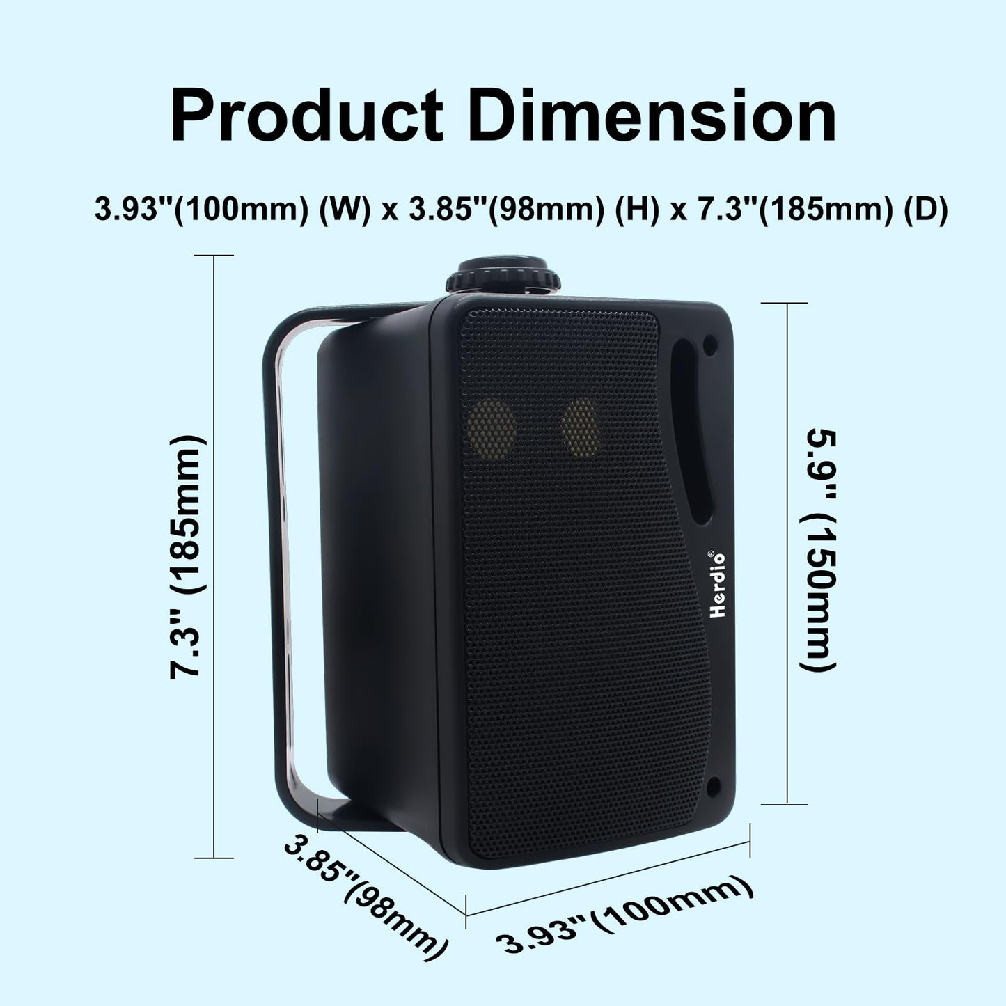 Herdio 3.5 Inch Passive Outdoor Speakers Wired Waterproof, 200W 3 Way Premium Mountable Wall Mount Speakers with Superior Sound, All-Weather Durability, for Patio Marine Boat Garage Indoor(Black Pair)