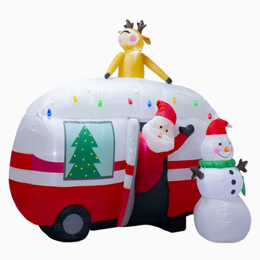 luxfcup 8FT Christmas Inflatable Santa Snowman Camper Inflatables Decoration with LED Lights Outdoor Yard to Blow Up Christmas Car Easter Decorations