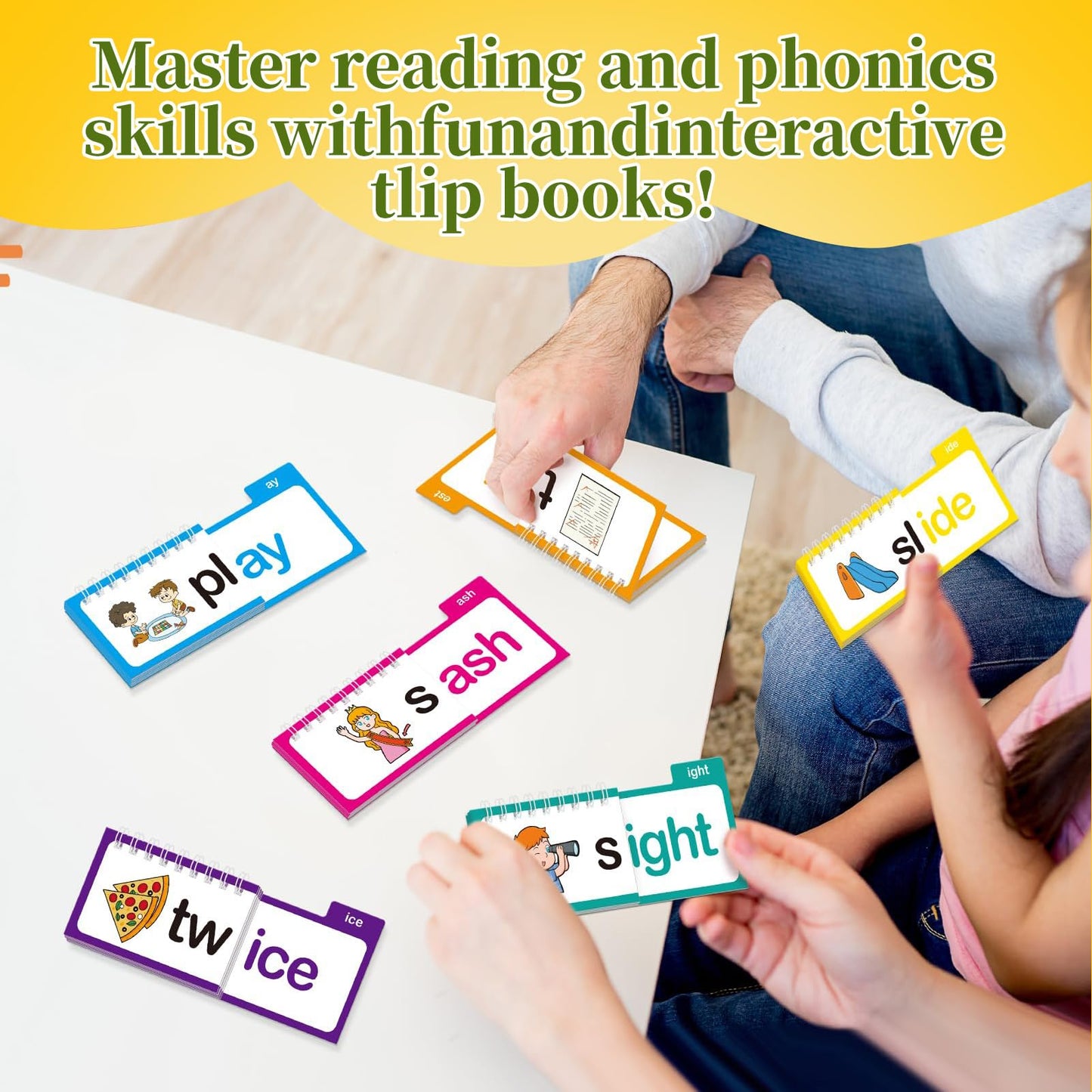 ZREVSB Word Families Learn to Read Flash Cards Set, Phonics and Sight Words with Activity Book, Read and Rhyme Flip Activity Book, Reading Games 30 Pieces