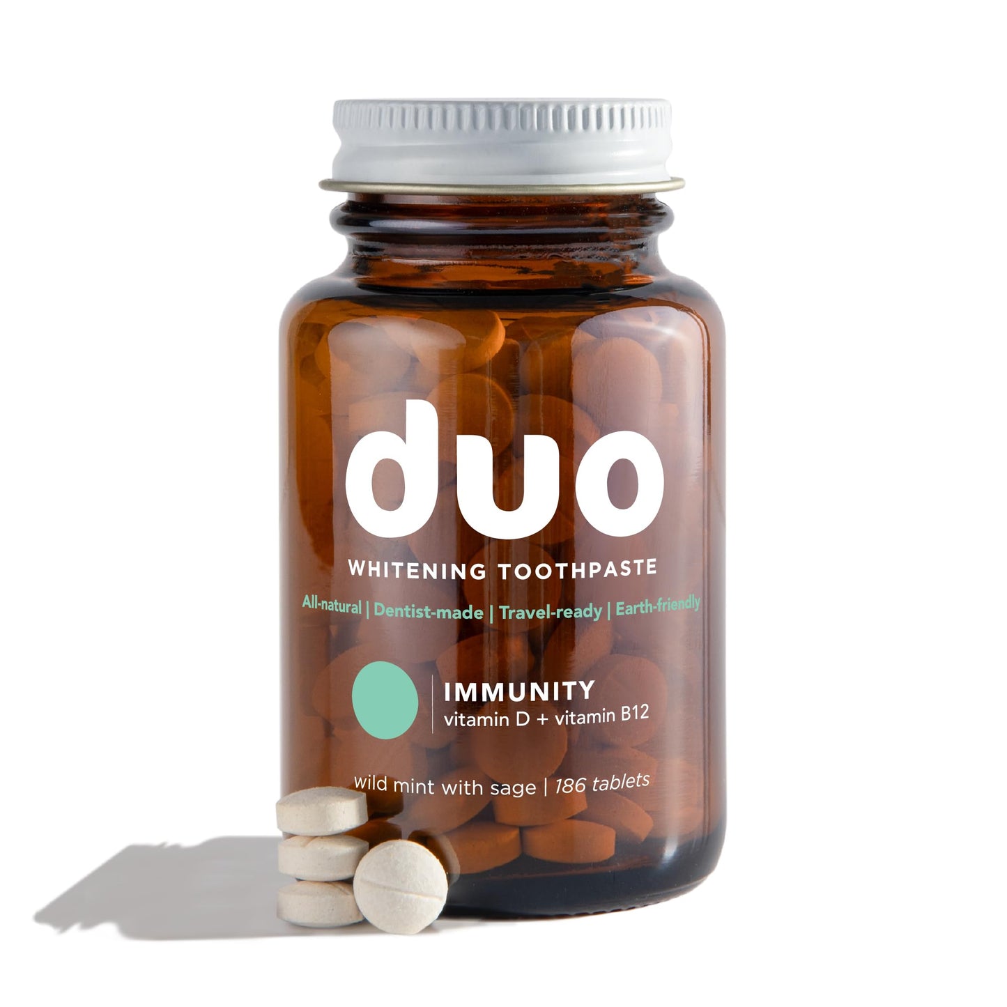 Duo Toothpaste Tablets | Nano-Hydroxyapatite (nHa) Natural Whitening, Remineralize, Reduce Sensitivity | Sustainable & Plastic Free | Dentist Created | Wild Mint Medley - 1 Bottle / 62 Tablets
