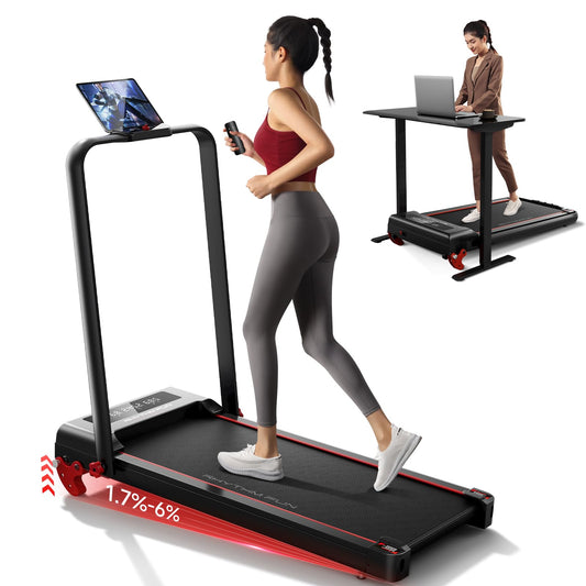 RHYTHM FUN Treadmill with Incline, Walking Pad Treadmill with Handle Bar, Walking Pad with Incline 300lbs Foldable Treadmills with APP, Portable Folding Treadmills for Home/Office with Low Noise