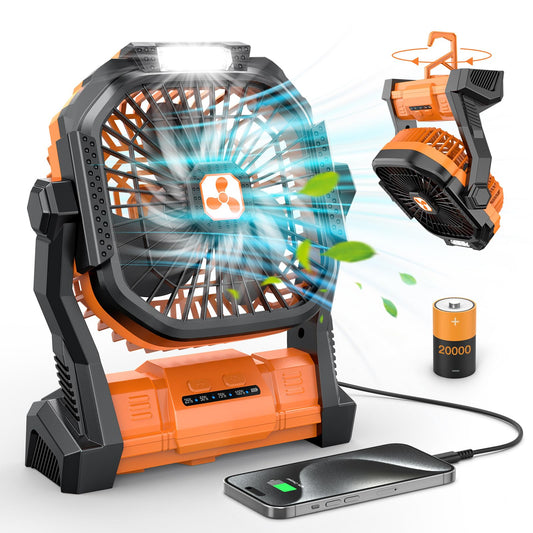 Portable Fan Rechargeable, 20000mAh Cordless Battery Powered Fan with LED Lantern, USB C Battery Operated for Travel Bedroom Home Camping Tent Office Beach Desk Fishing Table