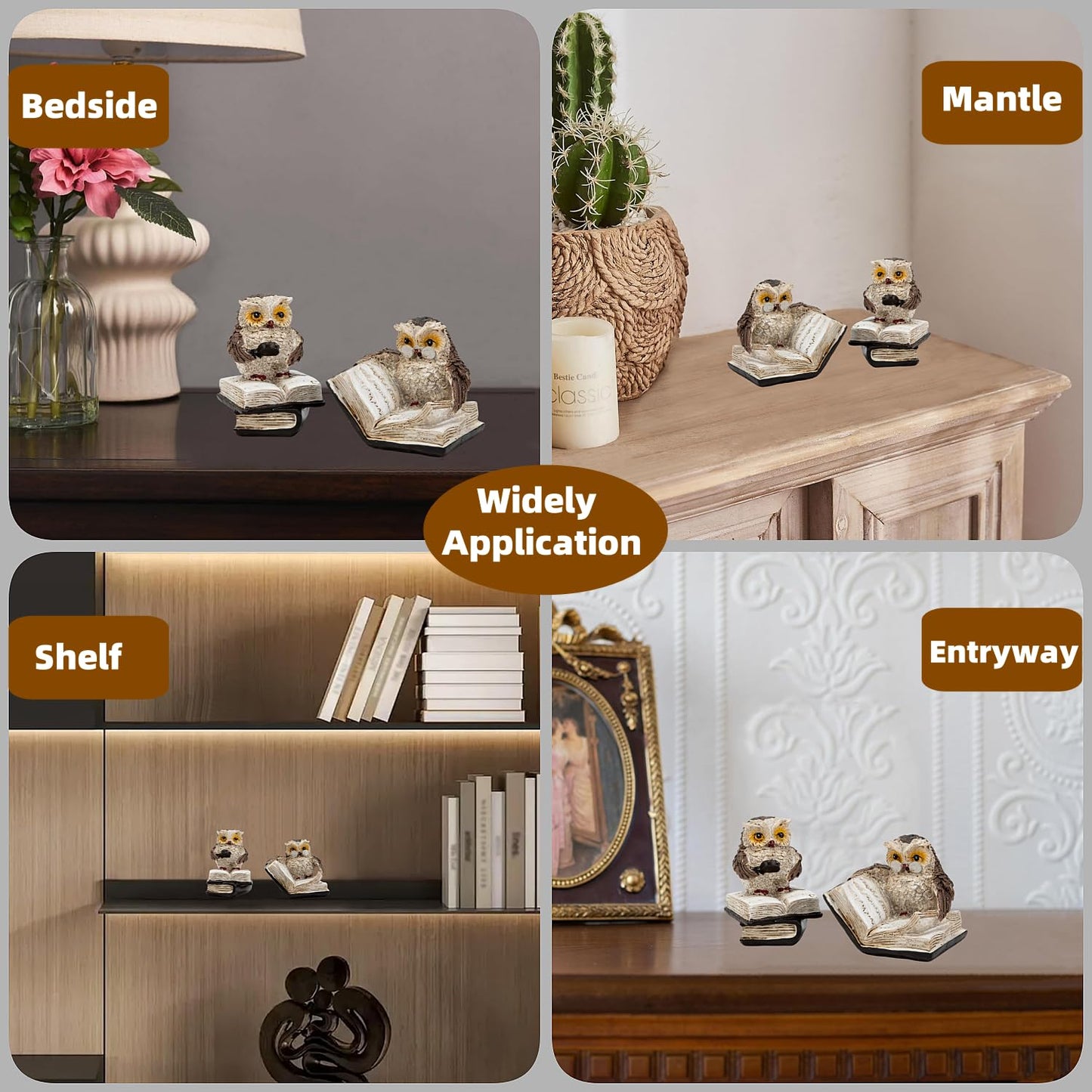 Adorable Reading Owl Statue, 2 Wise Owl Thinker Sculptures Home Decor Accents, Retro Animal Decor Owl Figurines for Living Room Bedroom Office TV Stand Tabletop Shelf Mantel, Gift for Men Birds Lover