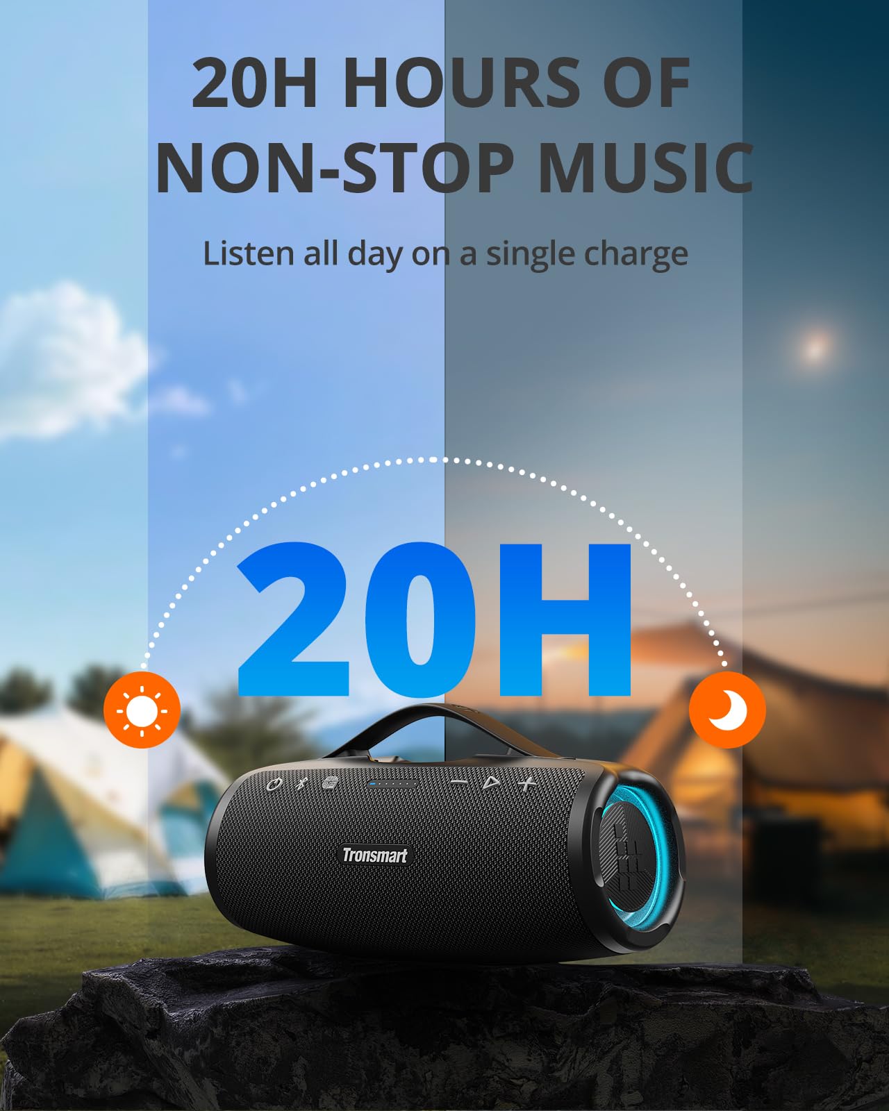 Tronsmart Mirtune S100 Portable Bluetooth Speaker, 50W Punchy Bass &Clear Treble, Retractable Handle, 20H Playtime, IPX7 Waterproof, Customize EQ for Outdoor, Camping,Beach(Black)