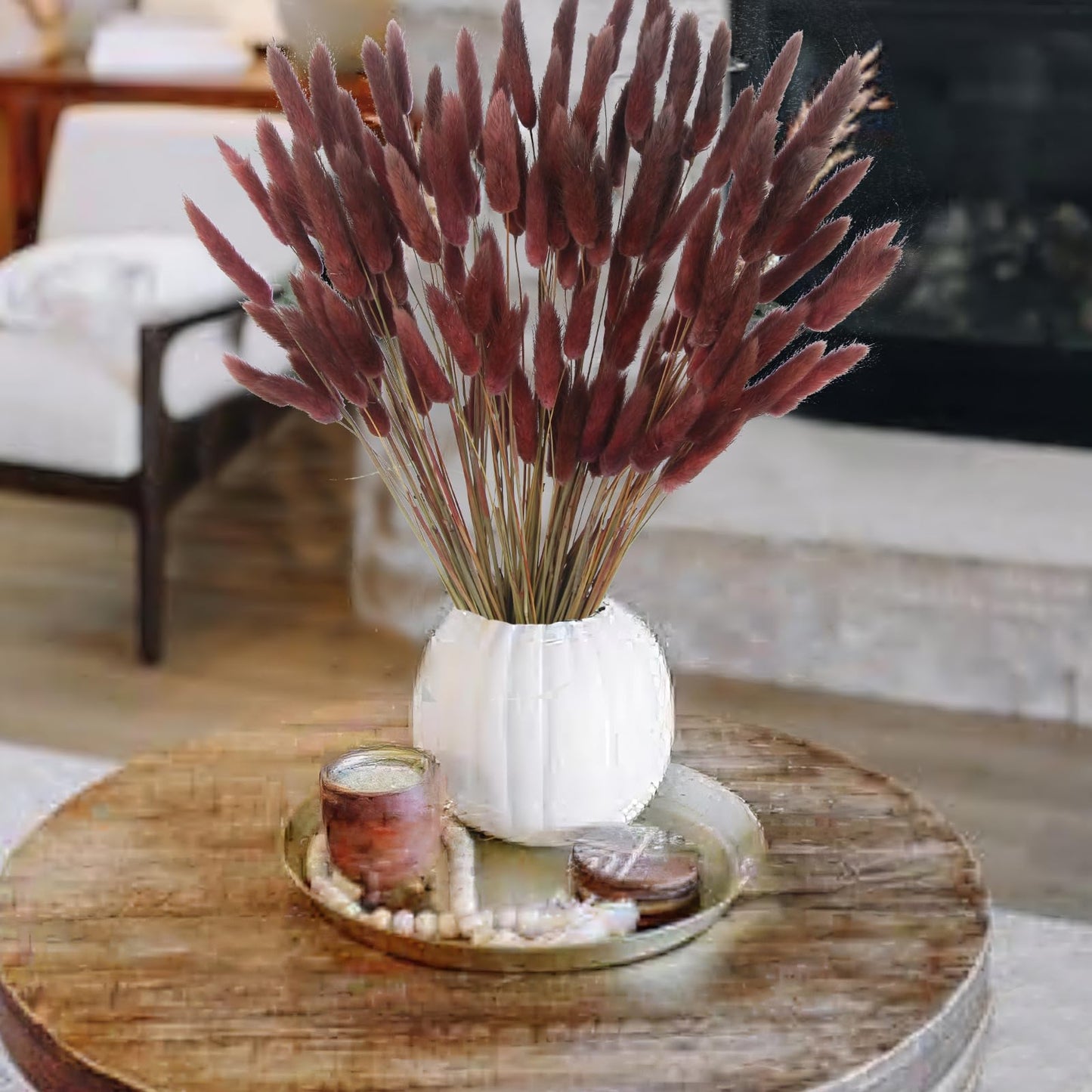 CITYES 120 Pcs Dried Bunny Tails Flower Lagurus Ovatus Natural Dried Flowers Rabbit Tail Grass Dried Pampas Grass Floral Arrangement for Boho Decor Wedding Home DIY Farmhouse Table Dark Brown