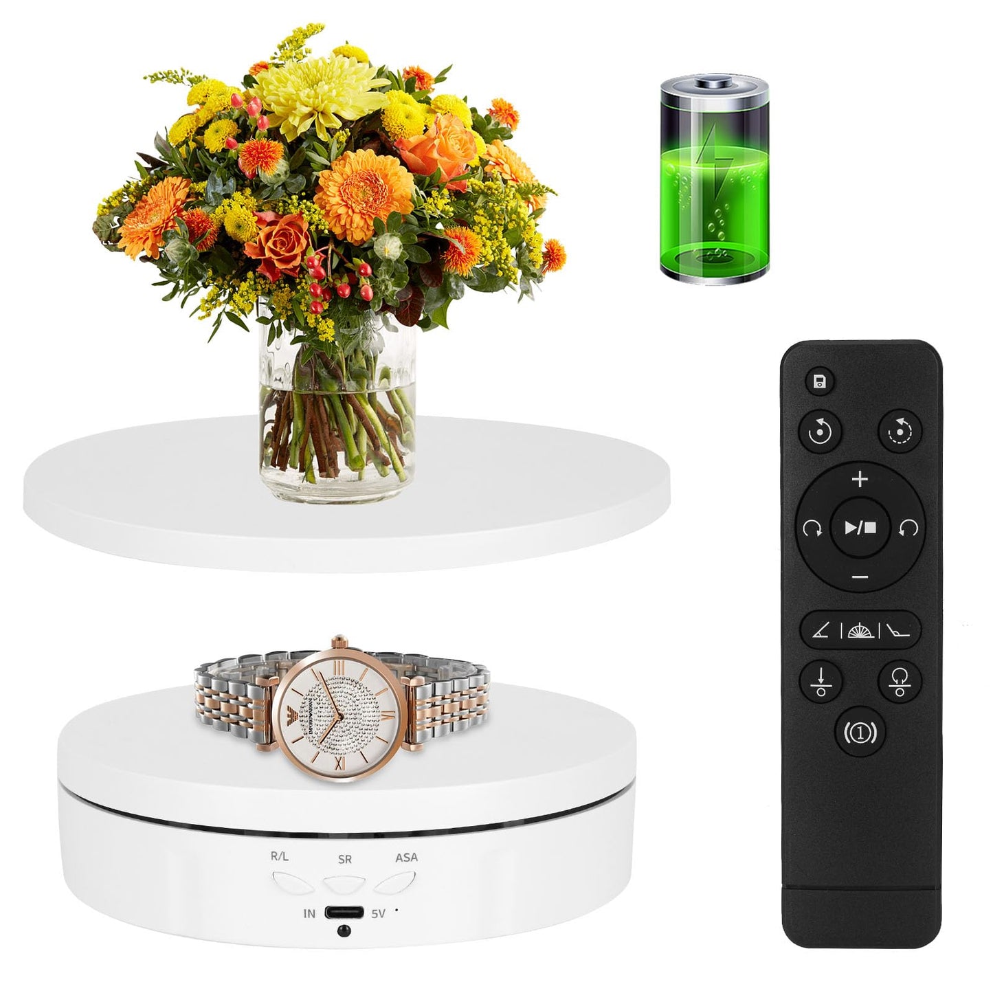 2 in 1 Motorized Rotating Display Stand with 5.74 /8.66 inch Replacement Cover, Remote Control 360 Degree Electric Turntable Display Stand Max 22lbs Load Auto Lazy Susan for Photography LiveStream