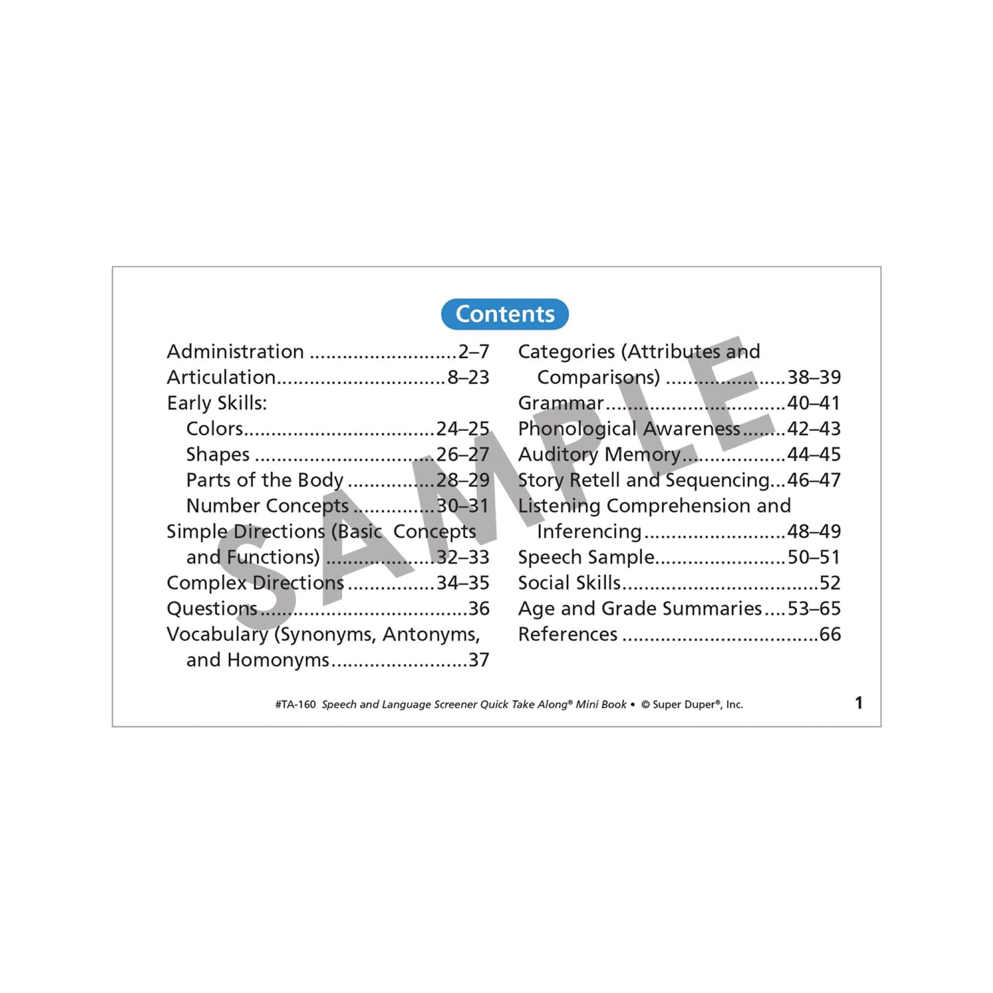 Super Duper Publications | Speech and Language Screener Quick Take Along® Mini-Book | Educational Learning Resource for Children