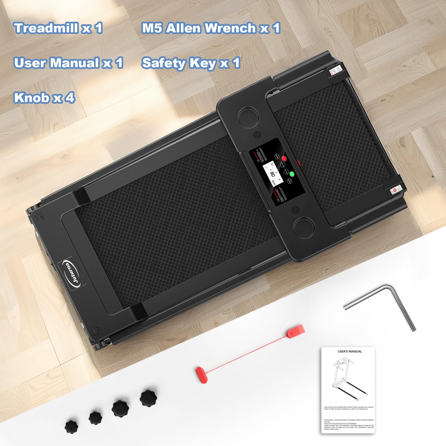 Juturna Treadmills for Home, Portable Foldable Treadmill, Walking Pad with Handle Bar, 3.0 HP Walking Pad with 300 LBS Capacity, Folding Treadmill with LED Display