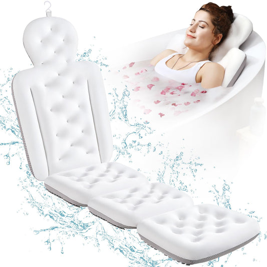 Full Body Bath Pillow for Bathtub, Thick Bathtub Cushion with Laundry Bag, Luxury Tub Pillow for Bath for Headrest Neck and Back Support White 60" x 16"