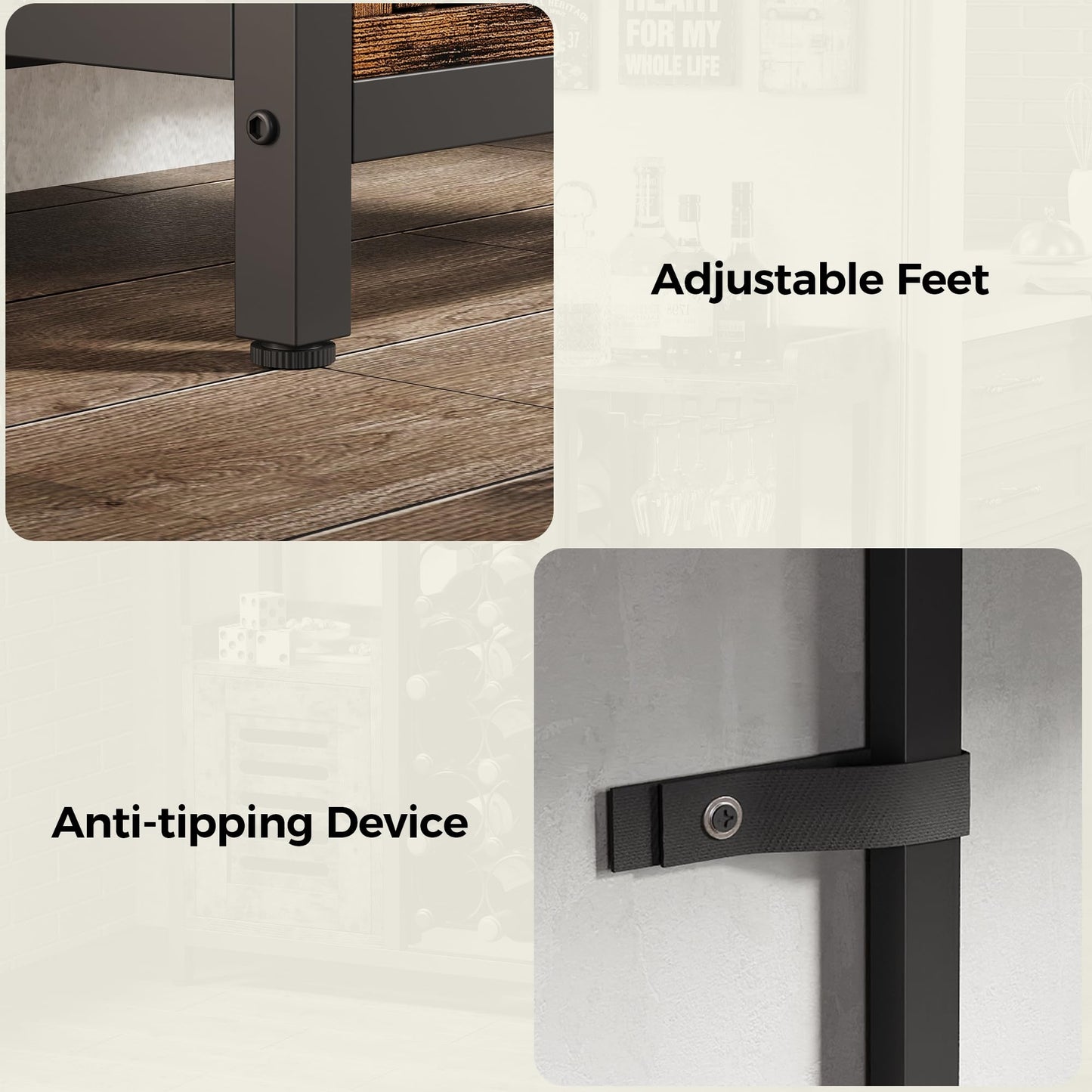 IRONCK Wine Bar Cabinet, Liquor Cabinet Bar with Storage, Small Bar Cabinet with Wine Glass Holder, Industrial Coffee Bar for Home, Kitchen, Dining Room