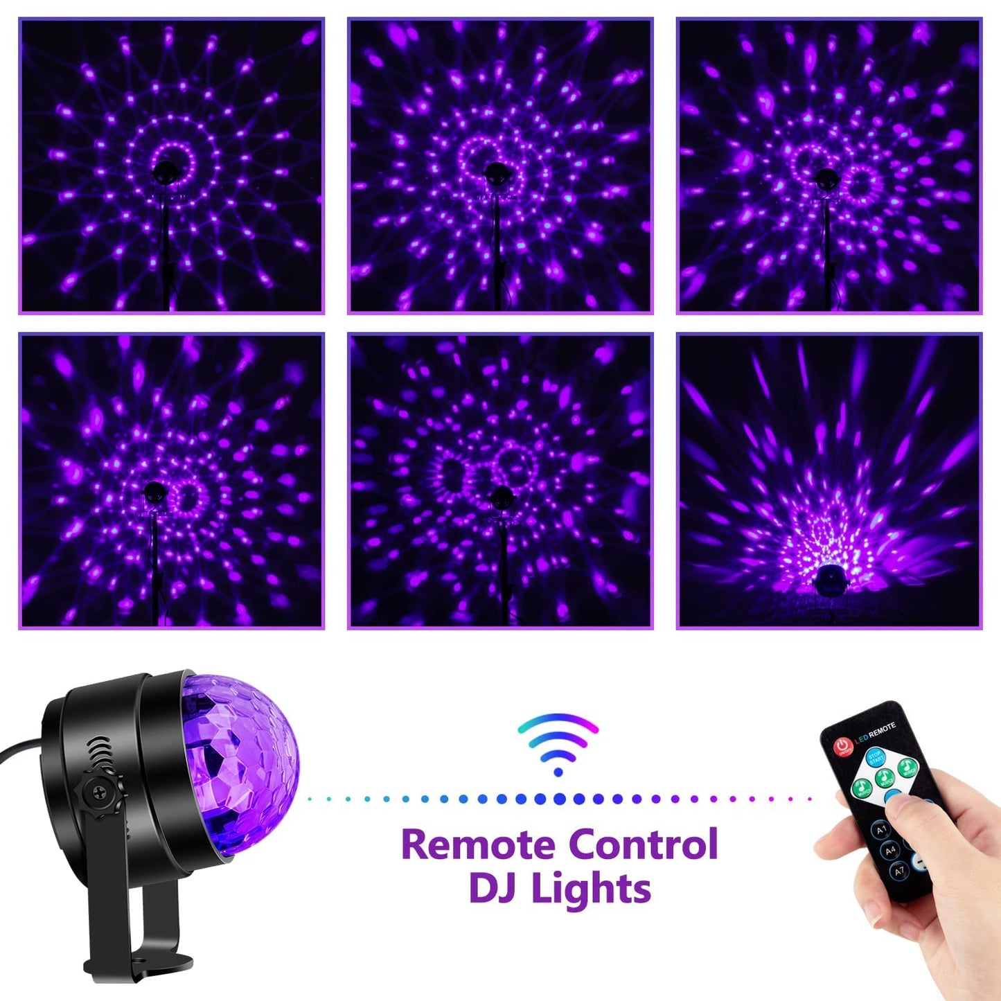 Litake UV Black Lights for Glow Party, 6W LED Disco Ball Strobe Lights for Dark Party Supplies, Sound Activated with Remote Control, Dj Light for Halloween Xmas Birthday Party Home Decorations, 1 Pack