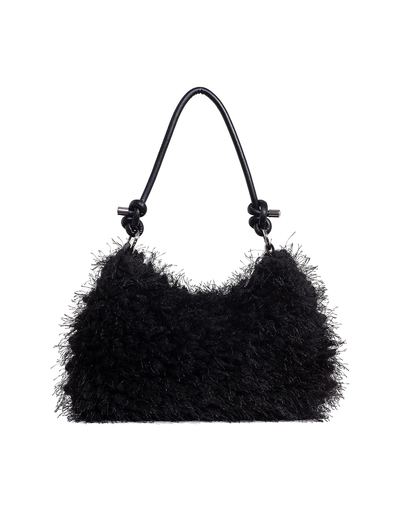Verdusa Women's Fuzzy Faux Fur Underarm Bags Shoulder Bag Plush Purse Black One-Size