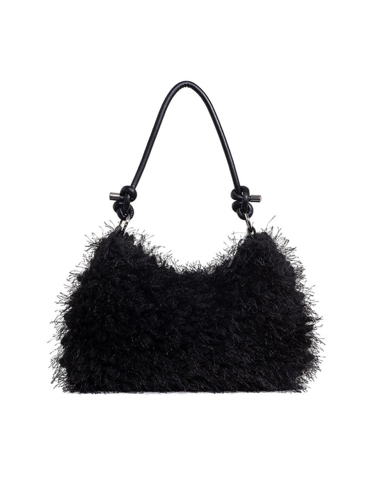Verdusa Women's Fuzzy Faux Fur Underarm Bags Shoulder Bag Plush Purse Black One-Size