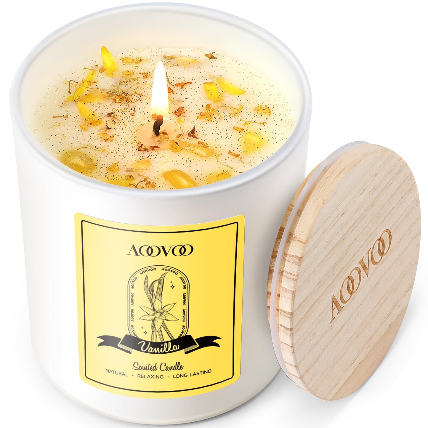 AOOVOO Vanilla Scented Candles for Women - Aromatherapy Candle with Crystals Inside, 10oz Soy Candles for Home Scented, Birthday Gifts Mothers Day Candle for Women Mom