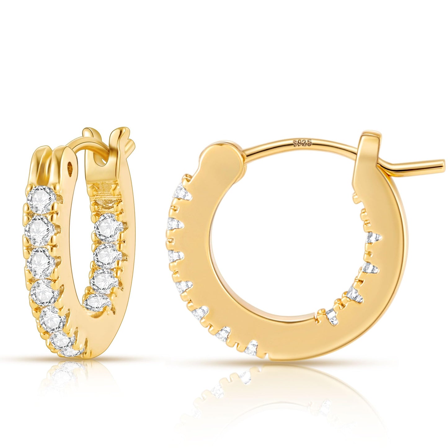 Gacimy Gold Hoop Earrings for Women, 15-30mm Cubic Zirconia, 14k Gold Plated with Sterling Silver Post