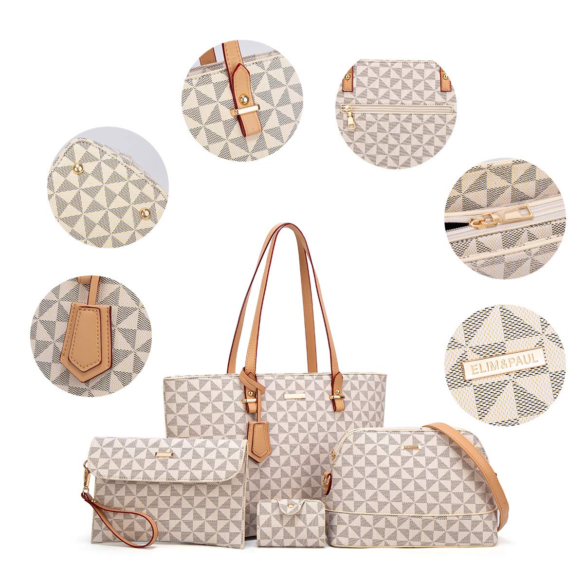 Women Fashion Synthetic Leather Handbags Tote Bag Shoulder Bag Top Handle Satchel Purse Set 4pcs