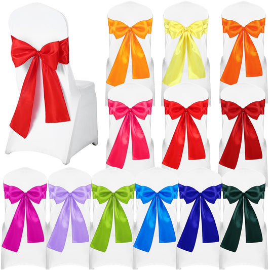 Newwiee 36 Pcs Assorted Color Satin Chair Sashes Bows Multicolor Decoration Ties Ribbons Elegant Satin Wedding Chair Cover Sashes for Wedding Banquet Party Event Decoration, 7 x 108 Inches