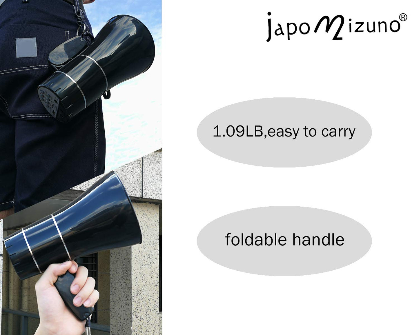 Rechargeable Bullhorn Megaphone Speaker with 240s Recording, Emergency Siren Alarm, U-Disk Playback Portable PA System for Outdoor Events, Coaching, Stadiums Rechargeable Battery Included (Black)